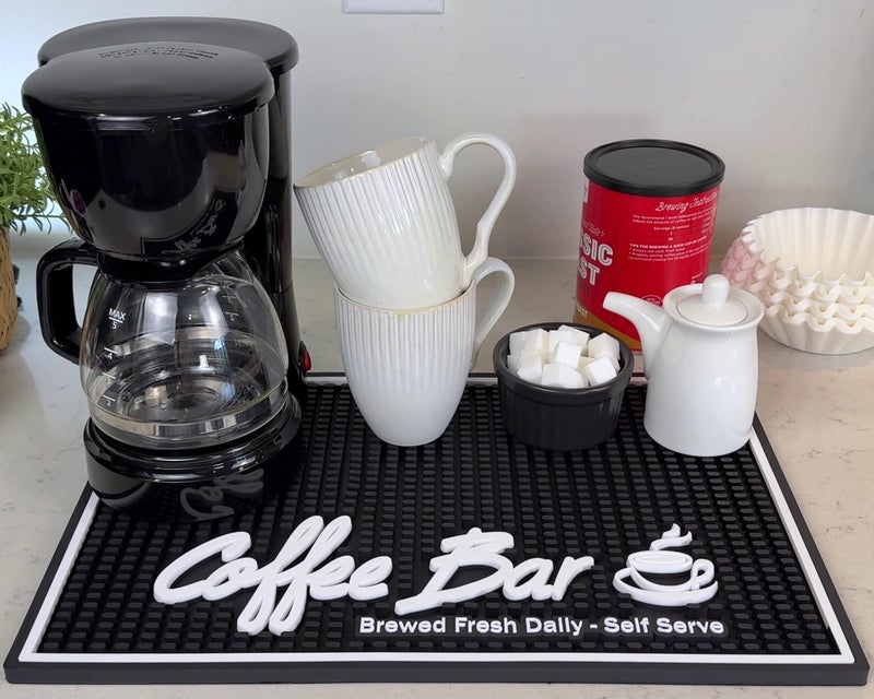 CALUVAR Brewed Fresh Daily Silicone Coffee Bar Mat 18x12 in Self Serve Countertop Coffee Station Sign Mat Hostess Gift Farmhouse Kitchen Decor NonSlip Espresso Machine Mat Barista Accessories - Image 2