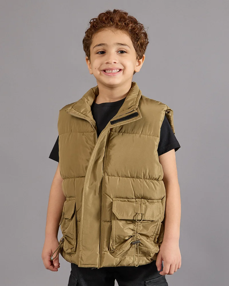 REDTAG Boys Beige Sleeveless Puffer Jacket