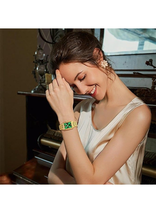 أوليفز المرأة الموضة أنيقة مربع الساعة الكوارتز مع تاريخ مقاومة للماء الذهب الحالة الرقم الأخضر 9995 - Image 3