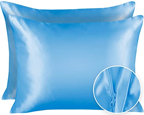 SHOPBEDDING ShopBedding Luxury Satin Pillowcase for Hair  Standard Satin Pillowcase with Zipper Jewel Blue Pillowcase Set of 2  Blissford 
