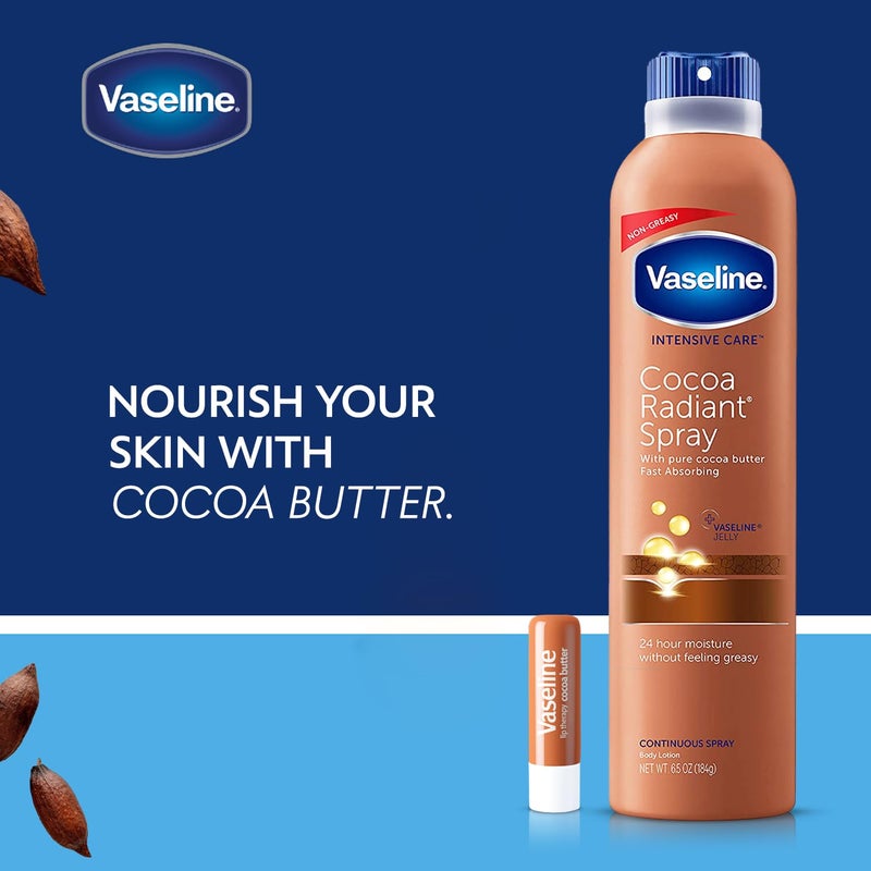 Vaseline Cocoa Radiant Spray 2-Pack for Dry Skin + Vaseline Lip Therapy Cocoa Butter Lip Balm (3 Piece Set) - Image 3