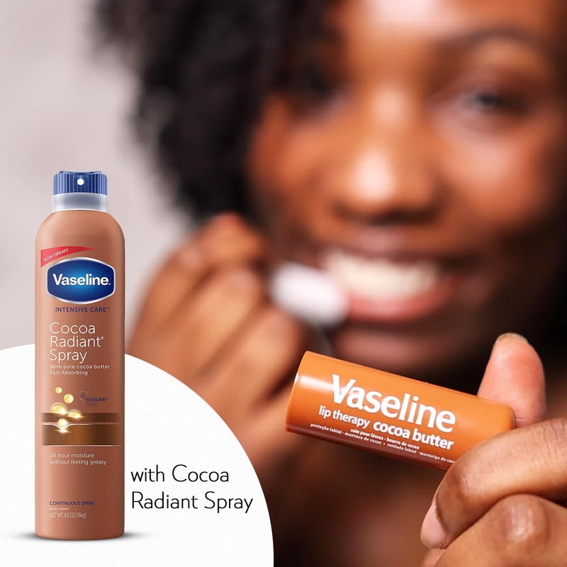 Vaseline Cocoa Radiant Spray 2-Pack for Dry Skin + Vaseline Lip Therapy Cocoa Butter Lip Balm (3 Piece Set) - Image 4