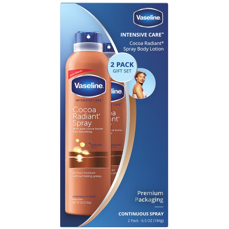 Vaseline Cocoa Radiant Spray 2-Pack for Dry Skin + Vaseline Lip Therapy Cocoa Butter Lip Balm (3 Piece Set) - Image 2