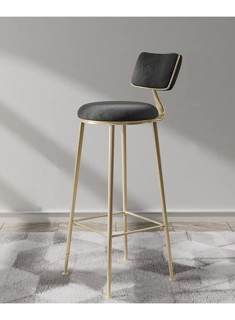 DubaiGallery Flannel Bar Stools Round Seat, Modern Casual High Barstool Chairs with Back Footrest, Counter Cafe Kitchen Breakfast Pub  - Image 1