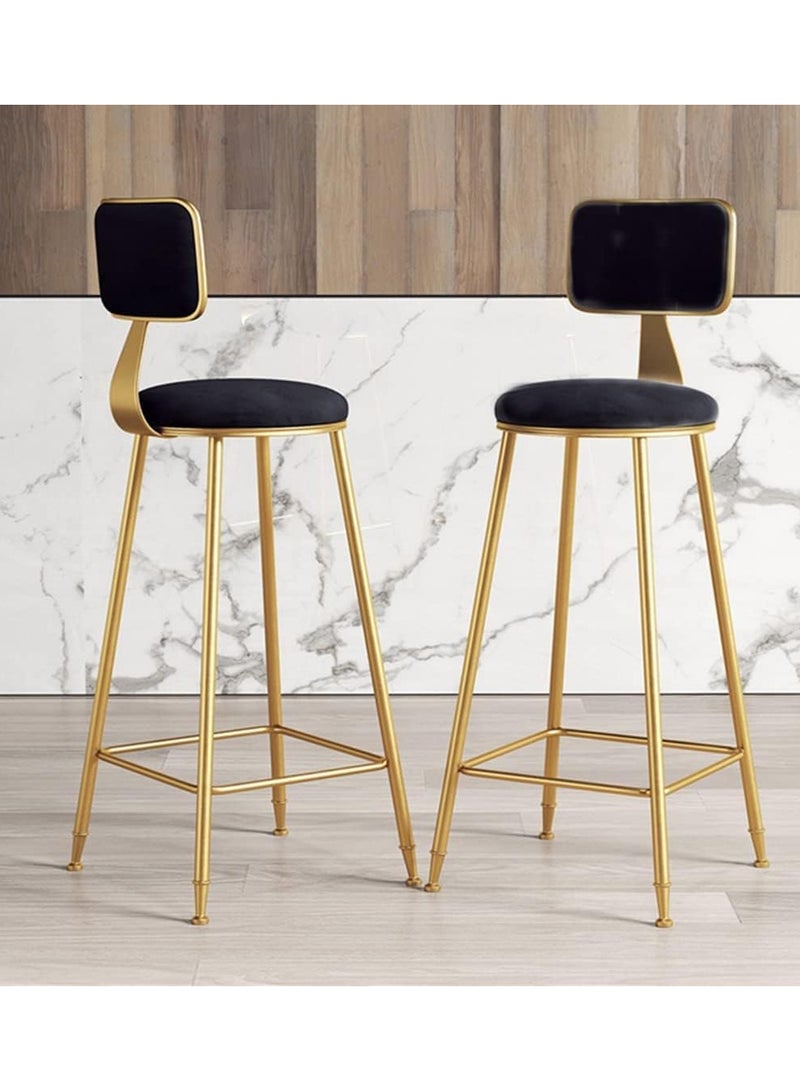 DubaiGallery Flannel Bar Stools Round Seat, Modern Casual High Barstool Chairs with Back Footrest, Counter Cafe Kitchen Breakfast Pub  - Image 2
