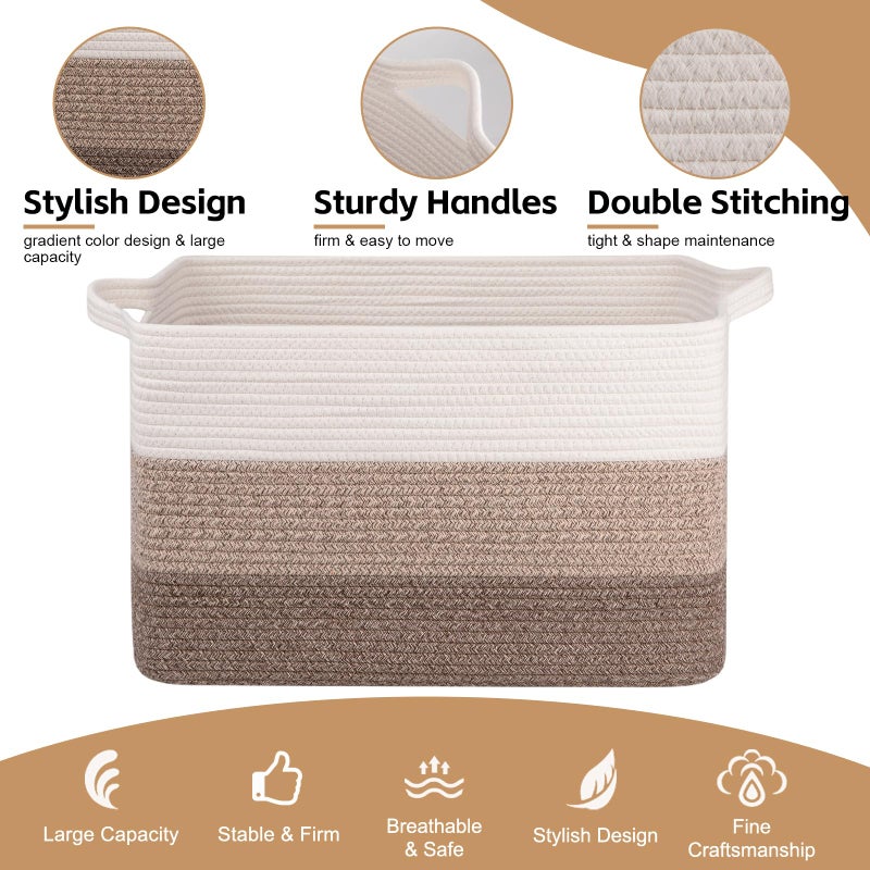 OIAHOMY Extra Large Blanket Basket, 95L Woven Storage Basket, Cotton Rope Toy Bin for Baby Room, Container for Storage in Living Room, 24''Ã—17''Ã—14'', Gradient Brown - Image 4
