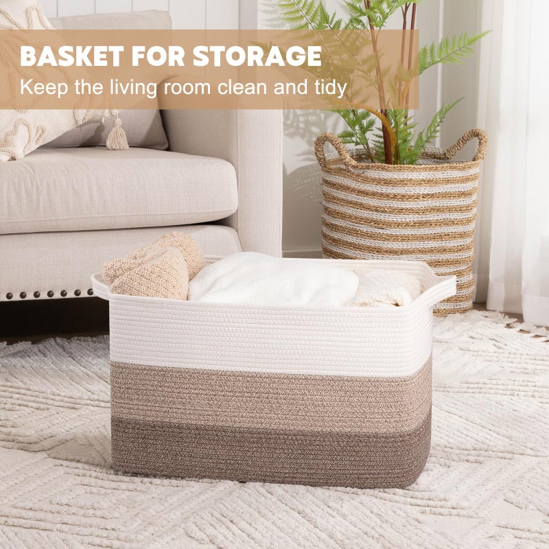 OIAHOMY Extra Large Blanket Basket, 95L Woven Storage Basket, Cotton Rope Toy Bin for Baby Room, Container for Storage in Living Room, 24''Ã—17''Ã—14'', Gradient Brown - Image 5