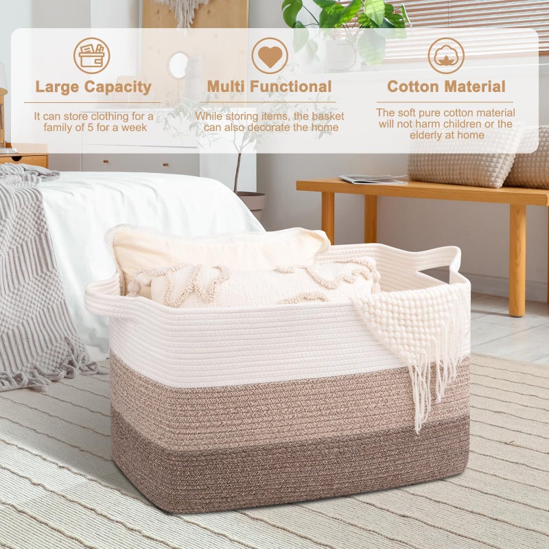 OIAHOMY Extra Large Blanket Basket, 95L Woven Storage Basket, Cotton Rope Toy Bin for Baby Room, Container for Storage in Living Room, 24''Ã—17''Ã—14'', Gradient Brown - Image 2
