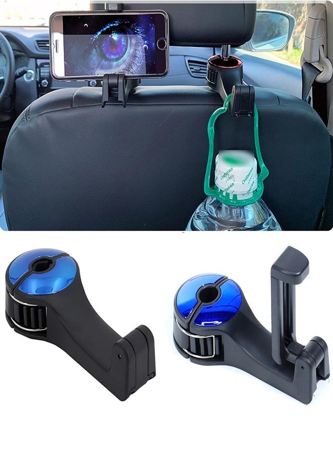 Generic 2 PCS Universal 2 in 1 Car Seat Hooks for Purses and Bags with Phone Holder, Automobile Headrest Handbag Holder Hangers Organizers, Multifunctional Car Hanger Hooks Blue  - Image 1
