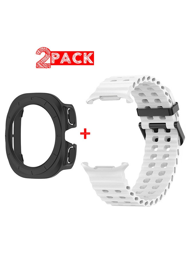 CATANES (for Samsung Galaxy Watch 7 Ultra 47mm) 2 Packs Silicone Band and Case, Soft Ocean Silicone Sport Strap Replacement Accessory  - Image 1