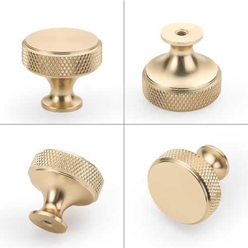 9BUILD 10 Pack 12 Inch Brushed Gold Cabinet Knobs Knurled Kitchen Dresser Knobs for Cabinets and Drawers - Image 3