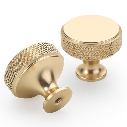9BUILD 10 Pack 12 Inch Brushed Gold Cabinet Knobs Knurled Kitchen Dresser Knobs for Cabinets and Drawers - Image 1