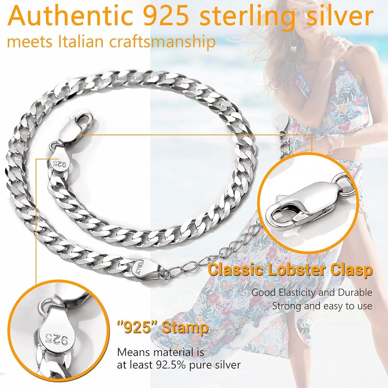 PROSILVER 925 Sterling Silver Ankle Bracelets For Women, Stylish Chain Anklets, Summer Beach Jewelry, 8.6-10.6 Inch Adjustable, Come with Box - Image 4