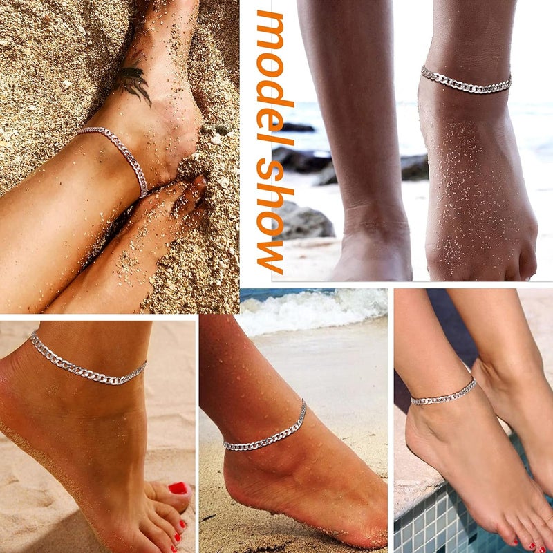 PROSILVER 925 Sterling Silver Ankle Bracelets For Women, Stylish Chain Anklets, Summer Beach Jewelry, 8.6-10.6 Inch Adjustable, Come with Box - Image 2