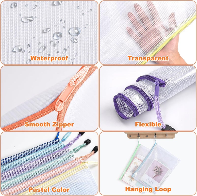 ASTEN Mesh Zipper Pouch Bags: Clear Zipper Pouches for Classroom, Plastic Board Game Organizer and Storage, Multisize Clear Zipper Bags Waterproof for School and Office Supplies (6 Size, 12PCS, 6 Color) - Image 3