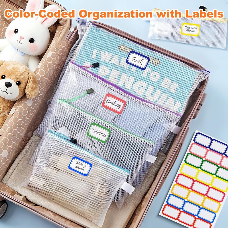 ASTEN Mesh Zipper Pouch Bags: Clear Zipper Pouches for Classroom, Plastic Board Game Organizer and Storage, Multisize Clear Zipper Bags Waterproof for School and Office Supplies (6 Size, 12PCS, 6 Color) - Image 5