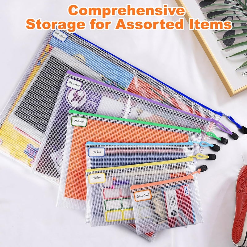 ASTEN Mesh Zipper Pouch Bags: Clear Zipper Pouches for Classroom, Plastic Board Game Organizer and Storage, Multisize Clear Zipper Bags Waterproof for School and Office Supplies (6 Size, 12PCS, 6 Color) - Image 4