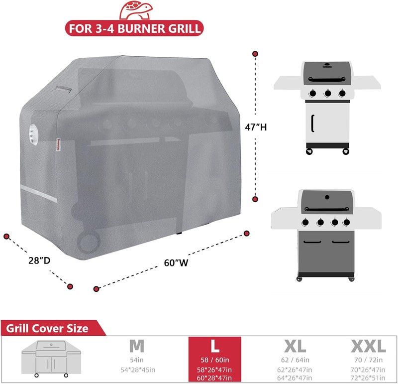 Turtle Life BBQ Grill Cover, 60 Inch Heavy Duty Waterproof 3-4 Burner Barbecue Gas Grill Covers for Weber Genesis Char-Broil Brinkmann, Gray - Image 2