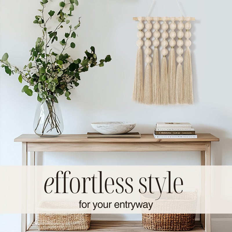STRONA Handmade Macrame Wall Hanging â€“ 16"W x 23"L Boho Tapestry with Gold Detail, Natural Cotton Macrame Wall Art, Organic Modern Wall Decor for Bedroom, Living Room, Entryway, Artisan Handcrafted in India - Image 4