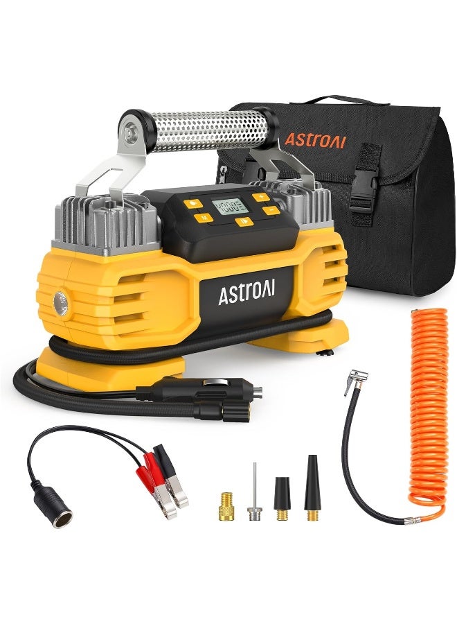 AstroAI ضاغط هواء إطارات أسترو إيه آي 12 فولت DC 160 PSI مع شاشة، مزدوج الأسطوانات ومحركات مزدوجة، مضخة إطارات مزدوجة الطاقة للسيارات الرياضية، المركبات الترفيهية، المركبات خارج الطرق، الشاحنات، السيارات، المراتب الهوائية، إيقاف تلقائي، ضوء LED - Image 1