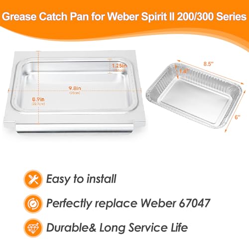 SafBbcue 67047 Grease Catch Pan Drip Pan for Spirit II E/S 210, E/S 220 Spirit II E/S 310, E/S 320, E/S 330 Genesis II 200 300 Grease Drip Tray with 12pcs Aluminum Foil Liner - Image 2