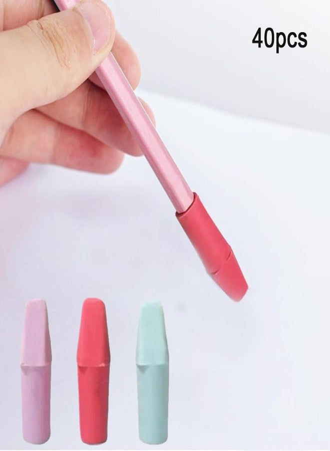 HSNOHSN 40 Pcs Pencil Top Erasers, Cap Pencil Eraser Toppers, Erasers Cap for Home School Classroom Office, 3 Colors - Image 4