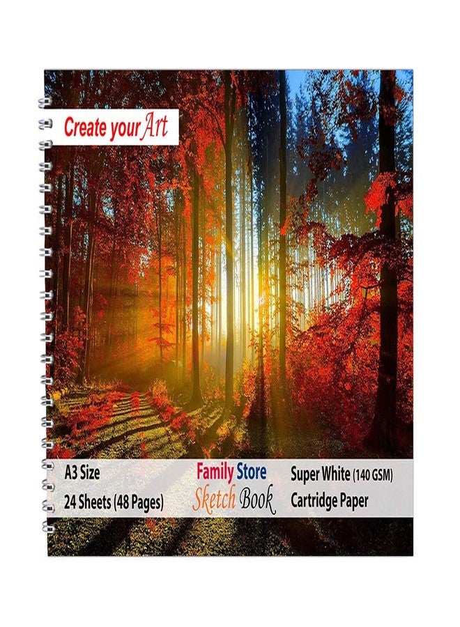 Drawing Book كتاب الرسم من متجر العائلة للطلاب والفنانين أيضاً - (المقاس: A3، 24 ورقة/48 صفحة) (متعدد الألوان - 01) - Image 1