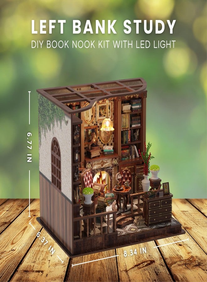 Nimpro Left Bank Study DIY Book Nook Kit for Adults - 3D Wooden Puzzles for Adults Miniature Library with LED Light, 248 Pieces, Book Nook Shelf Insert for Bookshelf, Crafts and Gifts - Image 2