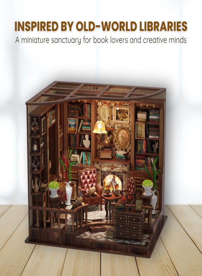 Nimpro Left Bank Study DIY Book Nook Kit for Adults - 3D Wooden Puzzles for Adults Miniature Library with LED Light, 248 Pieces, Book Nook Shelf Insert for Bookshelf, Crafts and Gifts - Image 3