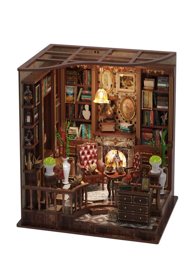 Nimpro Left Bank Study DIY Book Nook Kit for Adults - 3D Wooden Puzzles for Adults Miniature Library with LED Light, 248 Pieces, Book Nook Shelf Insert for Bookshelf, Crafts and Gifts - Image 1