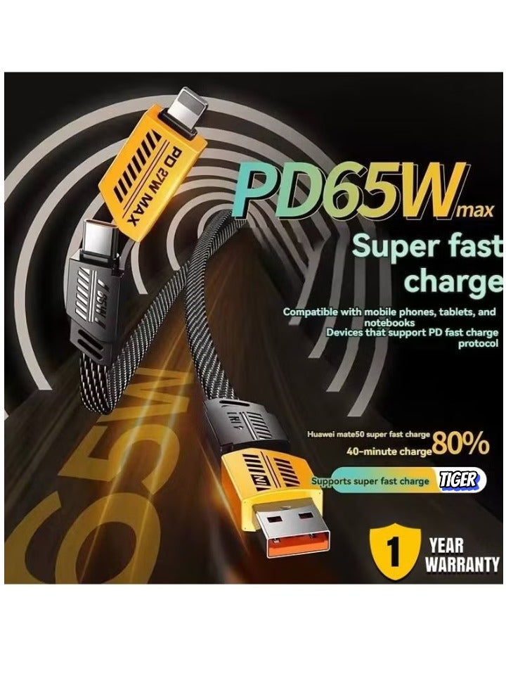 TIGER 4-in-1 Multi Charging Cable, 120CM [65W] Fast Charging - iPhone 16/15/14/13 Pro Max, Airpods, iWatch, iPad, MacBook, Samsung S24/S23/S22 & Google (2M) - Image 1