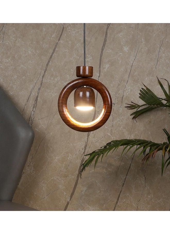 Green House Green House Handmade Sheesham Wood Hanging Pendant Ceiling Jhumar | Diwali Decor Chandelier | 9W Warm White LED | Unique Ring Design | Living Room, Bedroom, Dining, Hall, Office | Aesthetic Luxury  - Image 1