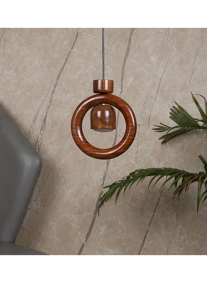 Green House Green House Handmade Sheesham Wood Hanging Pendant Ceiling Jhumar | Diwali Decor Chandelier | 9W Warm White LED | Unique Ring Design | Living Room, Bedroom, Dining, Hall, Office | Aesthetic Luxury  - Image 5