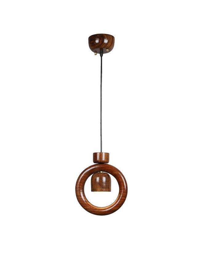 Green House Green House Handmade Sheesham Wood Hanging Pendant Ceiling Jhumar | Diwali Decor Chandelier | 9W Warm White LED | Unique Ring Design | Living Room, Bedroom, Dining, Hall, Office | Aesthetic Luxury  - Image 3