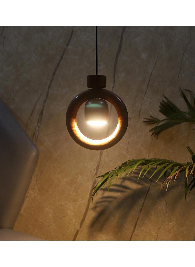 Green House Green House Handmade Sheesham Wood Hanging Pendant Ceiling Jhumar | Diwali Decor Chandelier | 9W Warm White LED | Unique Ring Design | Living Room, Bedroom, Dining, Hall, Office | Aesthetic Luxury  - Image 4