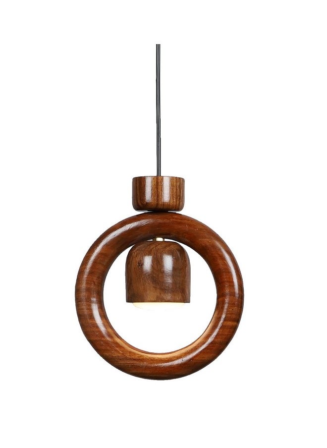 Green House Green House Handmade Sheesham Wood Hanging Pendant Ceiling Jhumar | Diwali Decor Chandelier | 9W Warm White LED | Unique Ring Design | Living Room, Bedroom, Dining, Hall, Office | Aesthetic Luxury  - Image 2
