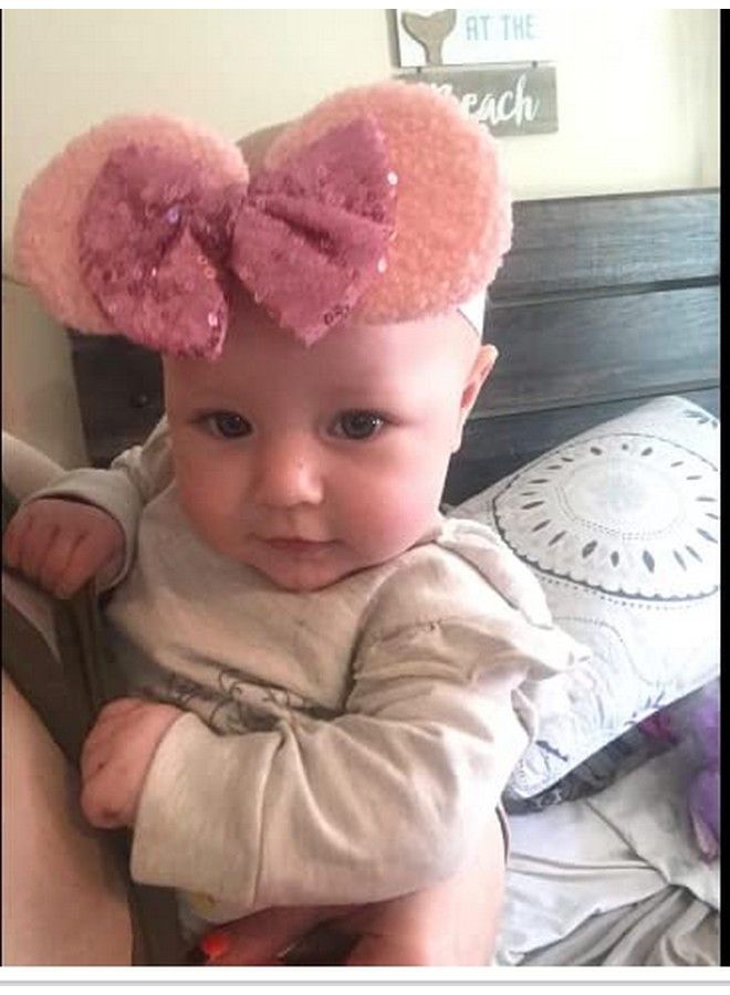 CellElection 9 Pack Mouse Ears Sequin Headbands 6Inch Large Big Sparkly Glitter Sequin Hair Bows Soft Nylon Hairbands Hair Accessories For Baby Girls Newborns Infants Toddlers Babies… - Image 4