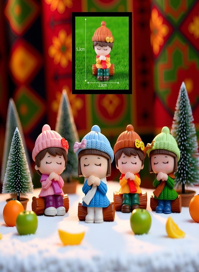 Spiaty PVC Cute Winter Figurine Collection, Set of 4, Decorative Dolls with Knitted Hats, Car, Home and Office Decor - Image 2