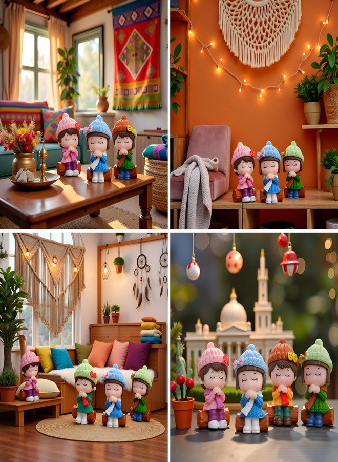 Spiaty PVC Cute Winter Figurine Collection, Set of 4, Decorative Dolls with Knitted Hats, Car, Home and Office Decor - Image 3