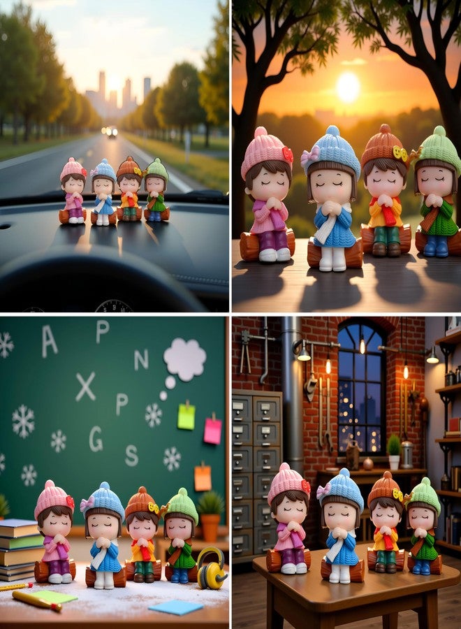 Spiaty PVC Cute Winter Figurine Collection, Set of 4, Decorative Dolls with Knitted Hats, Car, Home and Office Decor - Image 4