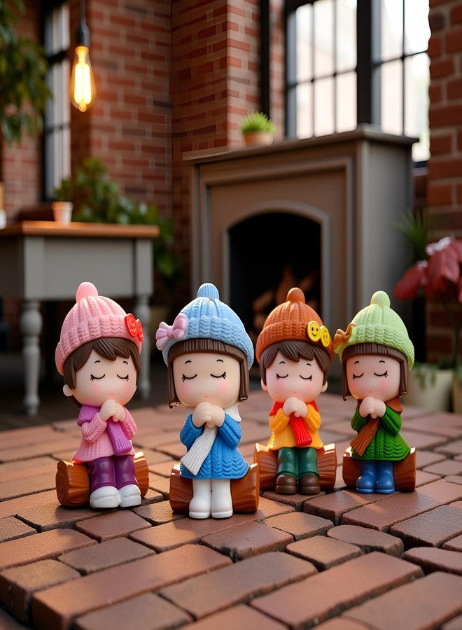 Spiaty PVC Cute Winter Figurine Collection, Set of 4, Decorative Dolls with Knitted Hats, Car, Home and Office Decor - Image 1