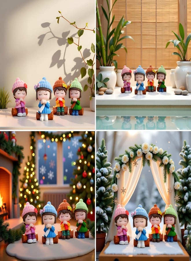 Spiaty PVC Cute Winter Figurine Collection, Set of 4, Decorative Dolls with Knitted Hats, Car, Home and Office Decor - Image 5