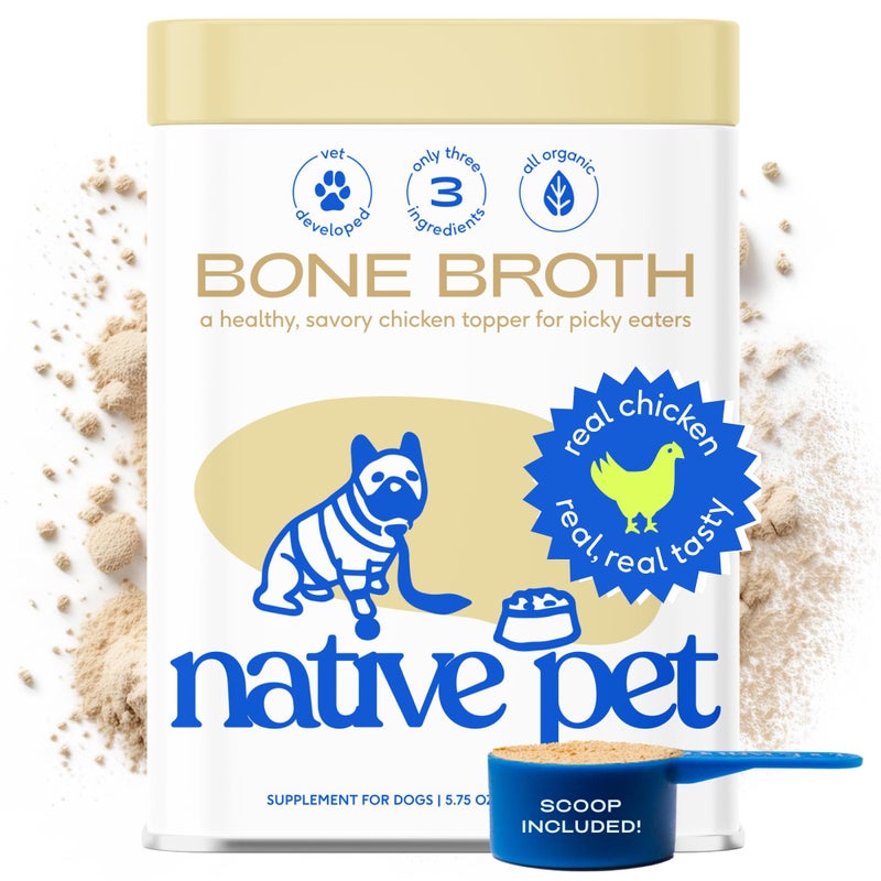 Native Pet Bone Broth for Dogs and Cats - Chicken Bone Broth Powder Dog Food Toppers for Picky Eaters - Provides Extra Nutrition for Joint Strength, Immune Support & Heart Health - 48 Scoops - Image 1