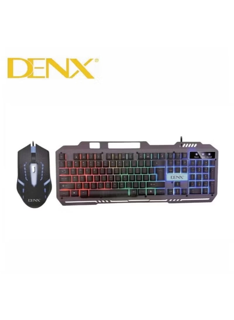 دينكس لوحة مفاتيح سلكية , طقم لوحة مفاتيح ألعاب بإضاءة LED مع ماوس أبيض مع لوحة ماوس للألعاب الأسود / الأزرق , مجموعة لوحة مفاتيح سلكية بإضاءة خلفية RGB وماوس ألعاب - Image 3