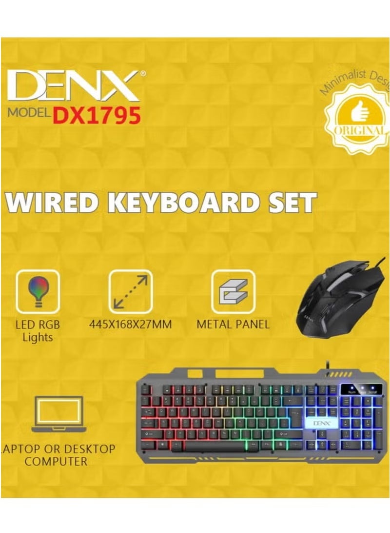 دينكس لوحة مفاتيح سلكية , طقم لوحة مفاتيح ألعاب بإضاءة LED مع ماوس أبيض مع لوحة ماوس للألعاب الأسود / الأزرق , مجموعة لوحة مفاتيح سلكية بإضاءة خلفية RGB وماوس ألعاب - Image 2
