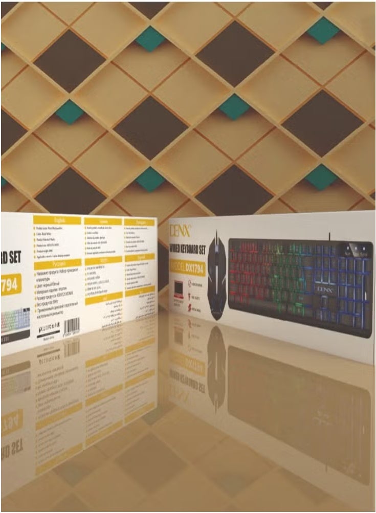 دينكس لوحة مفاتيح سلكية , طقم لوحة مفاتيح ألعاب بإضاءة LED مع ماوس أبيض مع لوحة ماوس للألعاب الأسود / الأزرق , مجموعة لوحة مفاتيح سلكية بإضاءة خلفية RGB وماوس ألعاب - Image 4