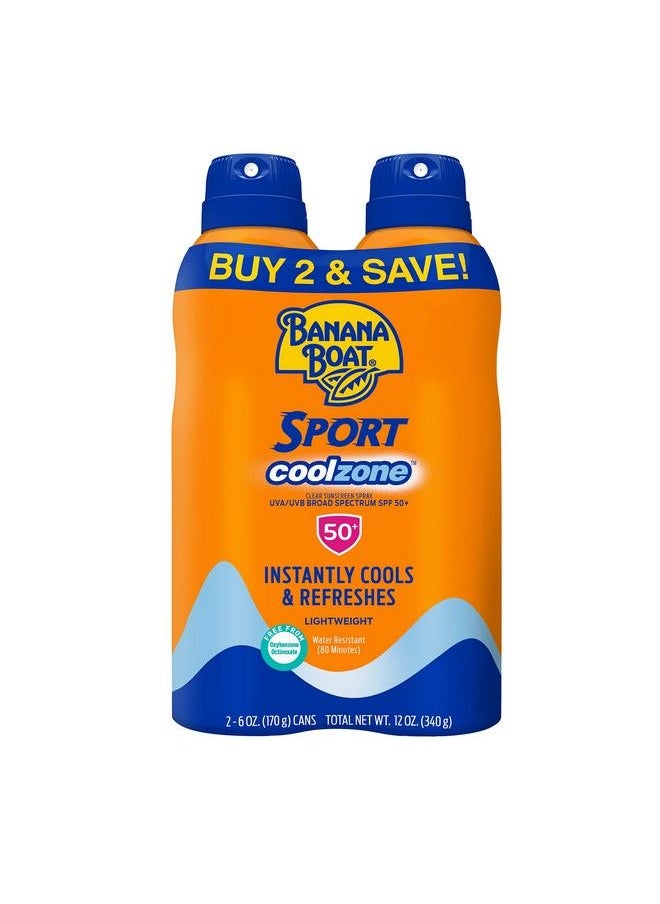 BANANA BOAT Banana Boat Sport Cool Zone Spf 50 Sunscreen Spray | Sport Sunscreen Spray Spf 50 Clear Sunscreen Spray Banana Boat Sunscreen Spray Spf 50 Oxybenzone Free Sunscreen Pack Spf 50 6Oz Each Twin Pack  - Image 2