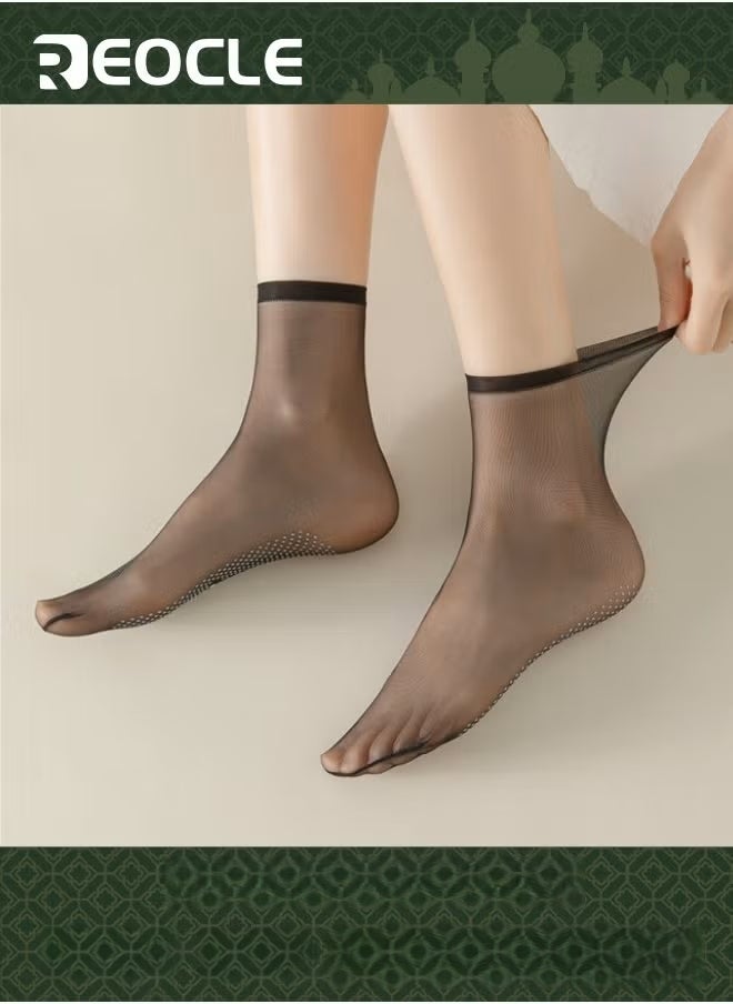 ريوكل 10 أزواج جوارب كاحل نسائية صيفية نسائية رقيقة جداً ورائعة من الحرير الحراري التورمالين الحراري الذي يحدد شكل الجسم جوارب مطاطية صحية أسود - Image 1