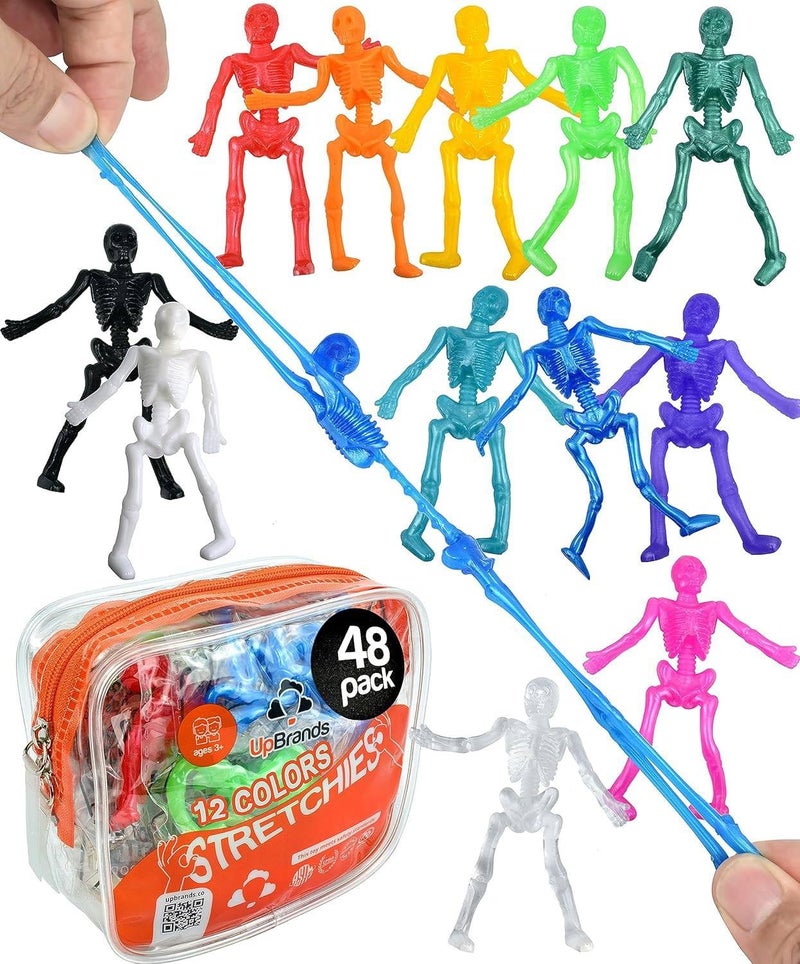 UpBrands Halloween Party Favors 48 Stretchy Skeleton Toys NonCandy Goodie Bag Stuffers Scary Mini Skeleton for Kids Ages 3 TrickorTreat Supplies - Image 2