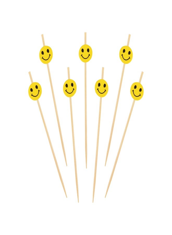 BambooMN 4" Decorative Yellow Smiley Smile Face Cocktail Sandwich Fruit Cupcake Bamboo Skewer Picks for Any Party, 100 Pieces - Image 2